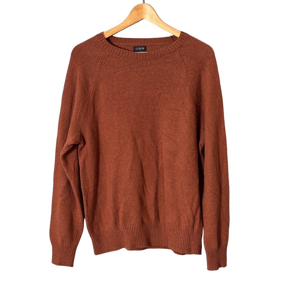 J.Crew Large Rust Orange Lambs Wool Blend Raglan Crewneck Sweater